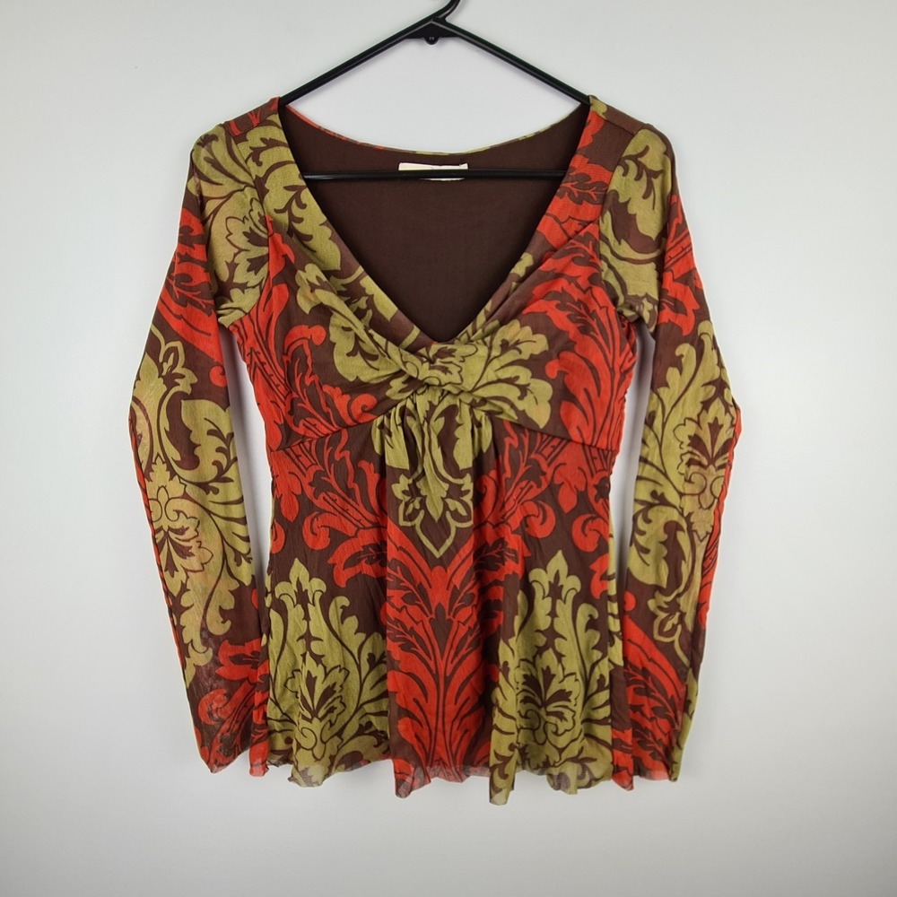 WESTON WEAR Top Women's S V-Neck Blouse Long Sleeve Y2K Sheer Baby Doll Fall VTG